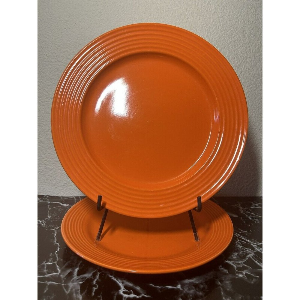 2 Royal Norfolk Santa Fe Orange 2014 Ribbed Dinner Plates Crazy Vivid Color Nice